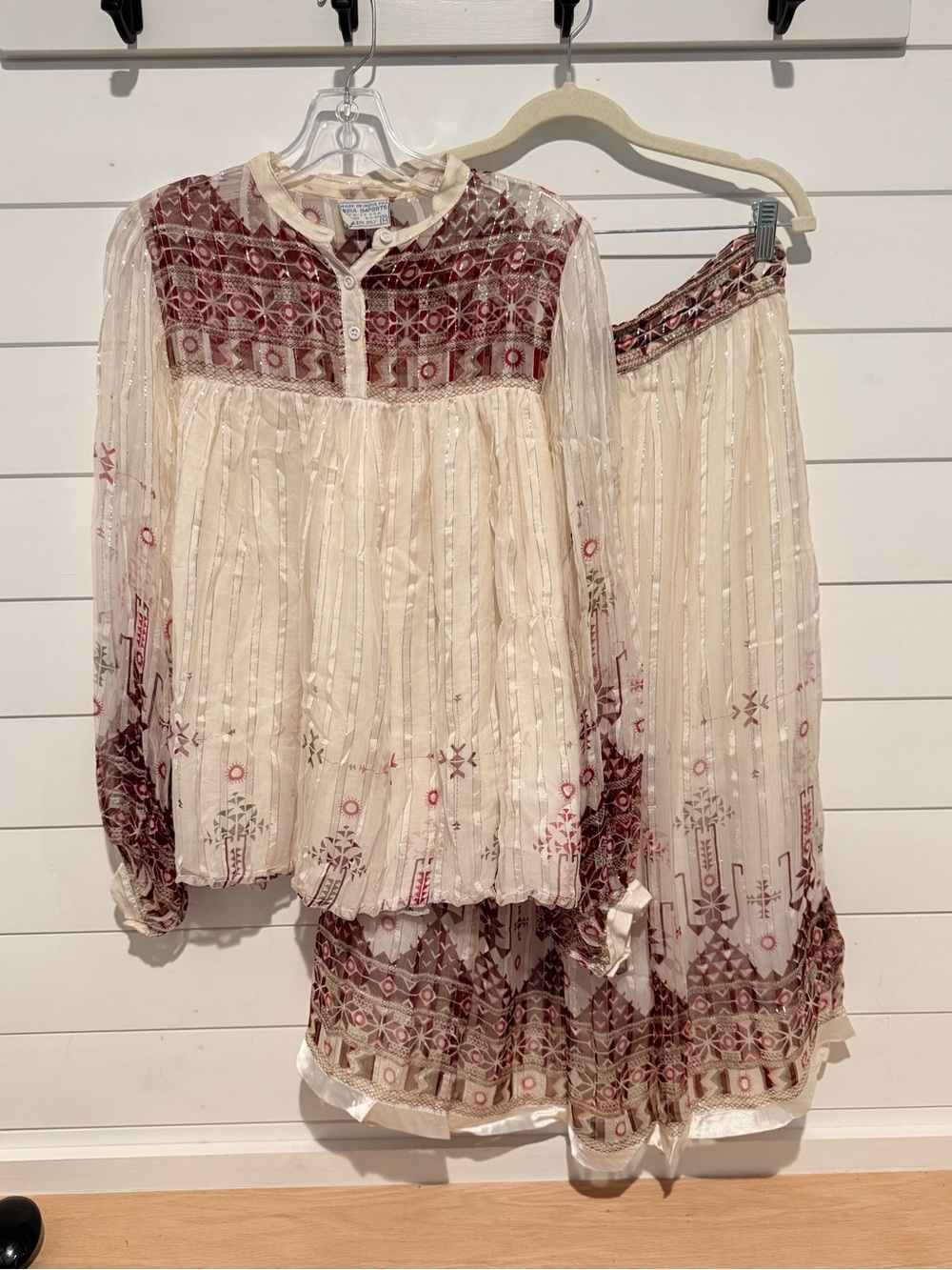 Vintage 1970’s India Imports Boho Peasant Blouse and Matching Skirt Set Ethnic M